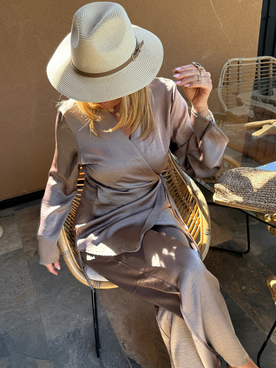 Ensemble satin blouse + pantalon SOFIA