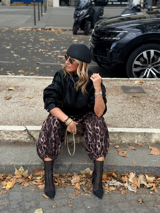 Veste similicuir cintré à la taille 8473 Noir