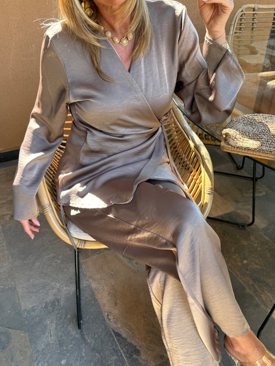 Ensemble satin blouse + pantalon SOFIA