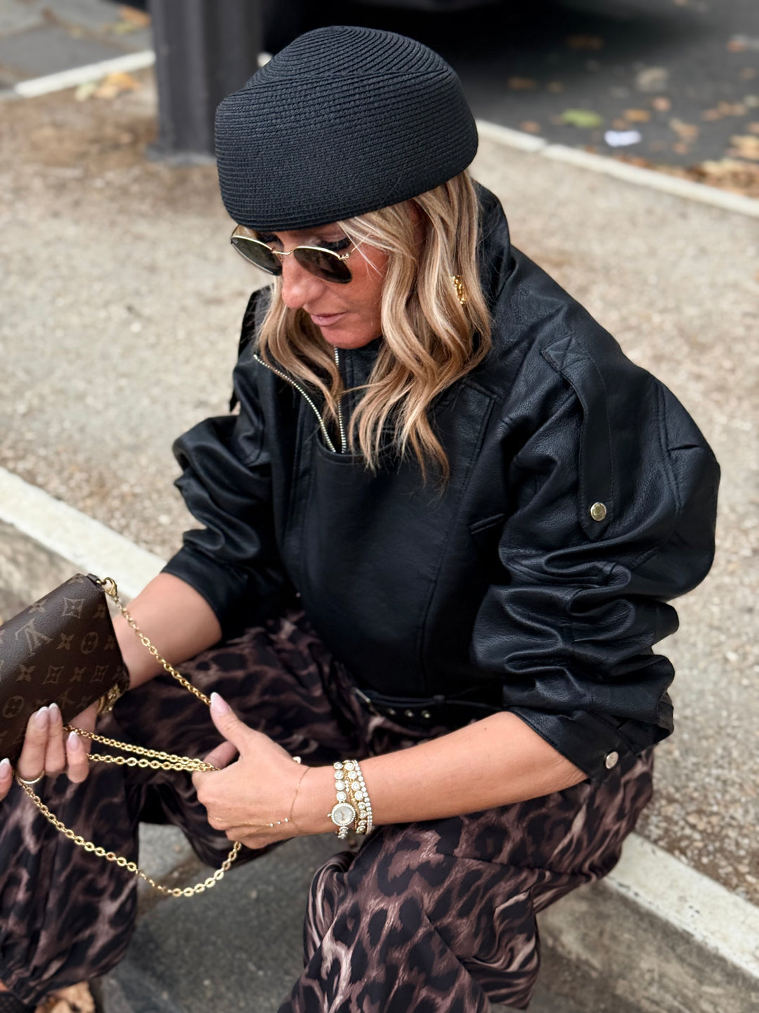 Veste similicuir cintré à la taille 8473 Noir