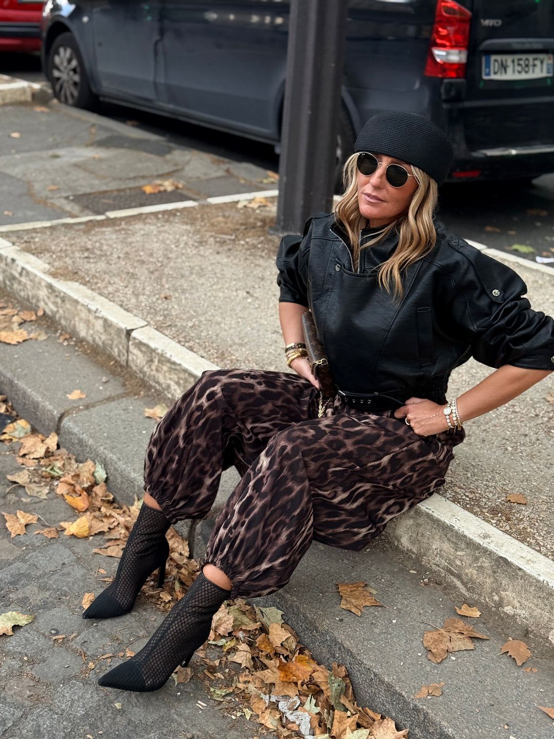 Veste similicuir cintré à la taille 8473 Noir