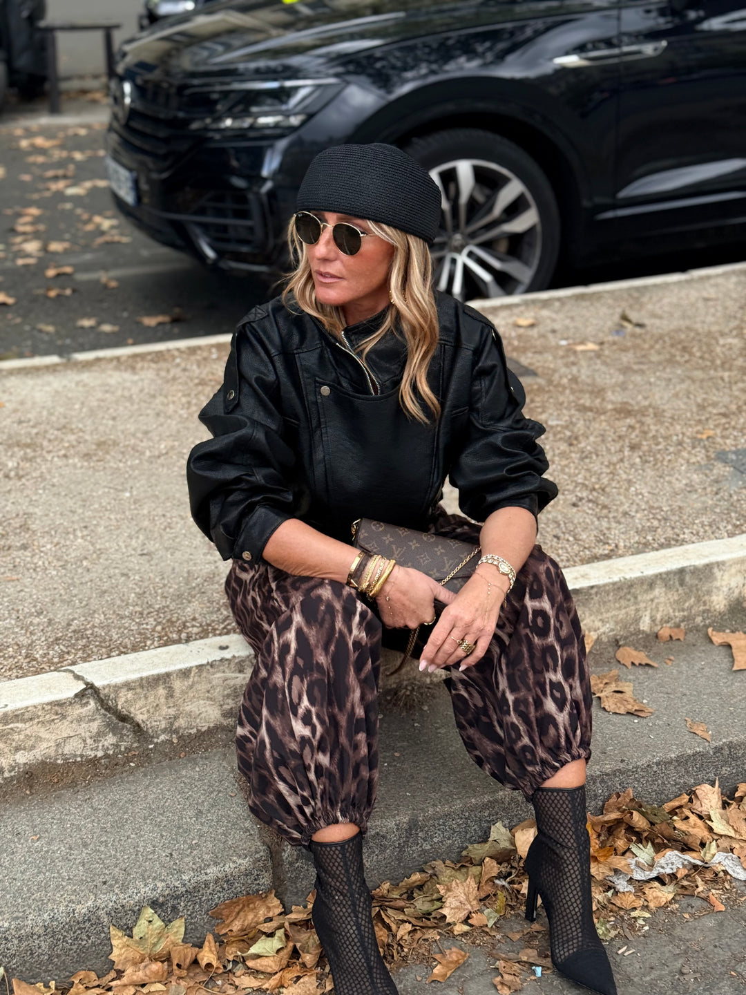 Veste similicuir cintré à la taille 8473 Noir
