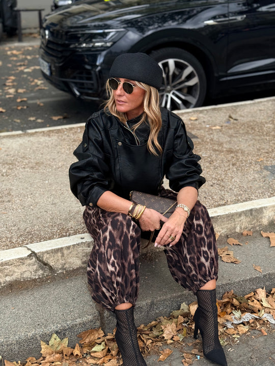 Veste similicuir cintré à la taille 8473 Noir