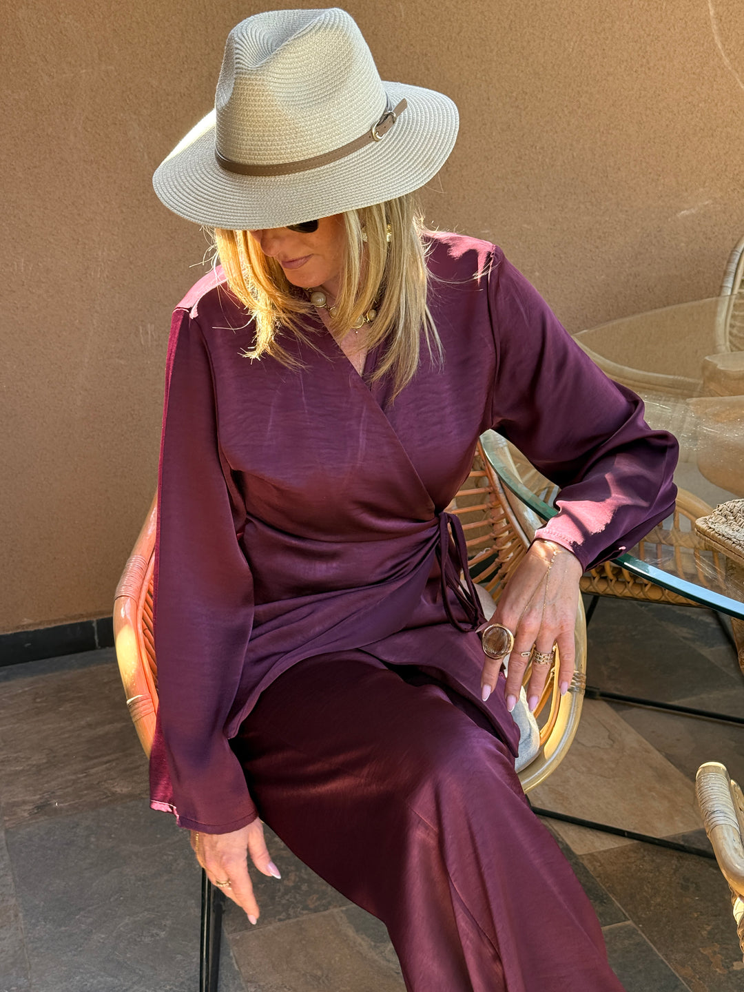 Ensemble satin blouse + pantalon SOFIA