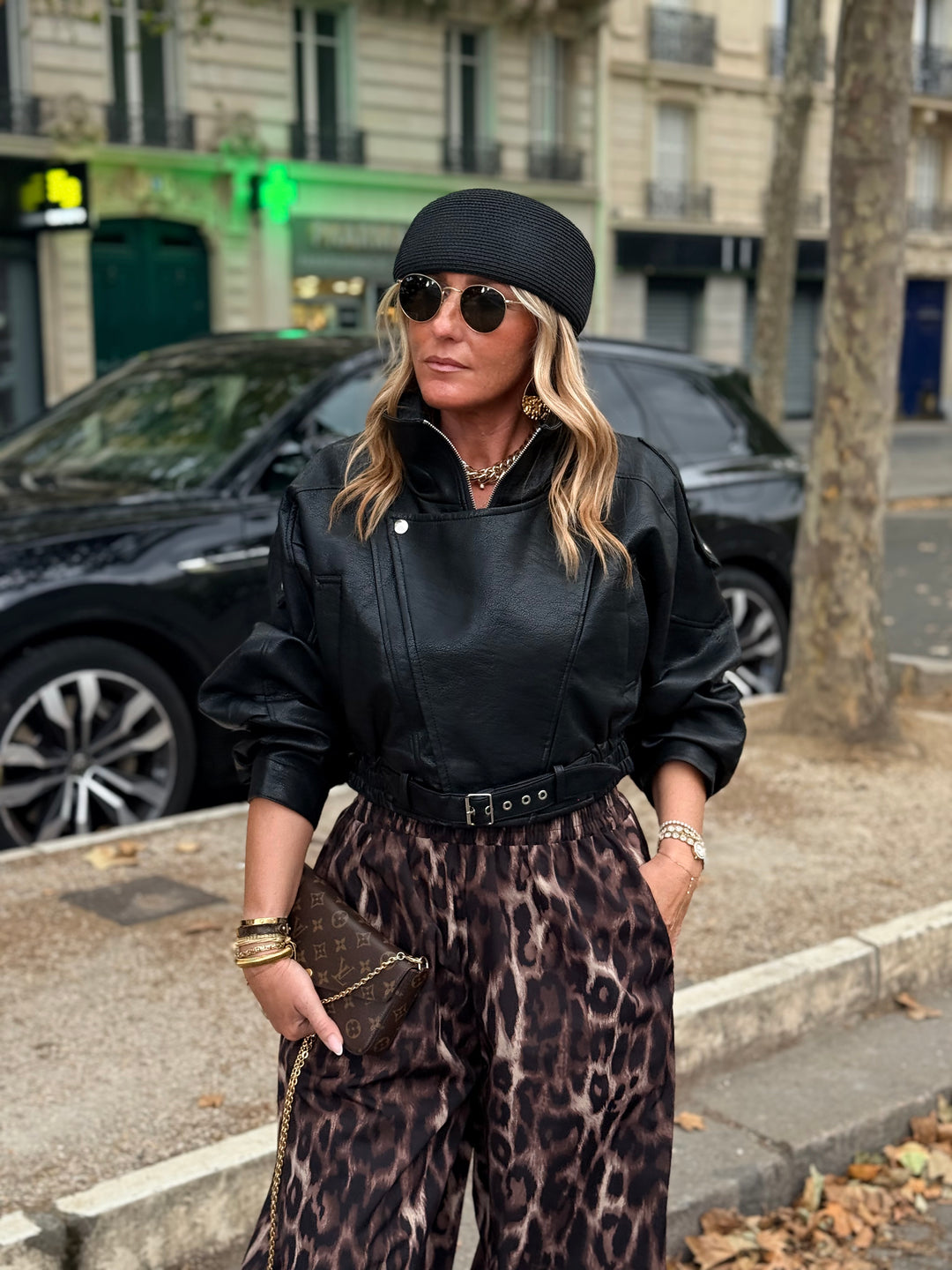 Veste similicuir cintré à la taille 8473 Noir