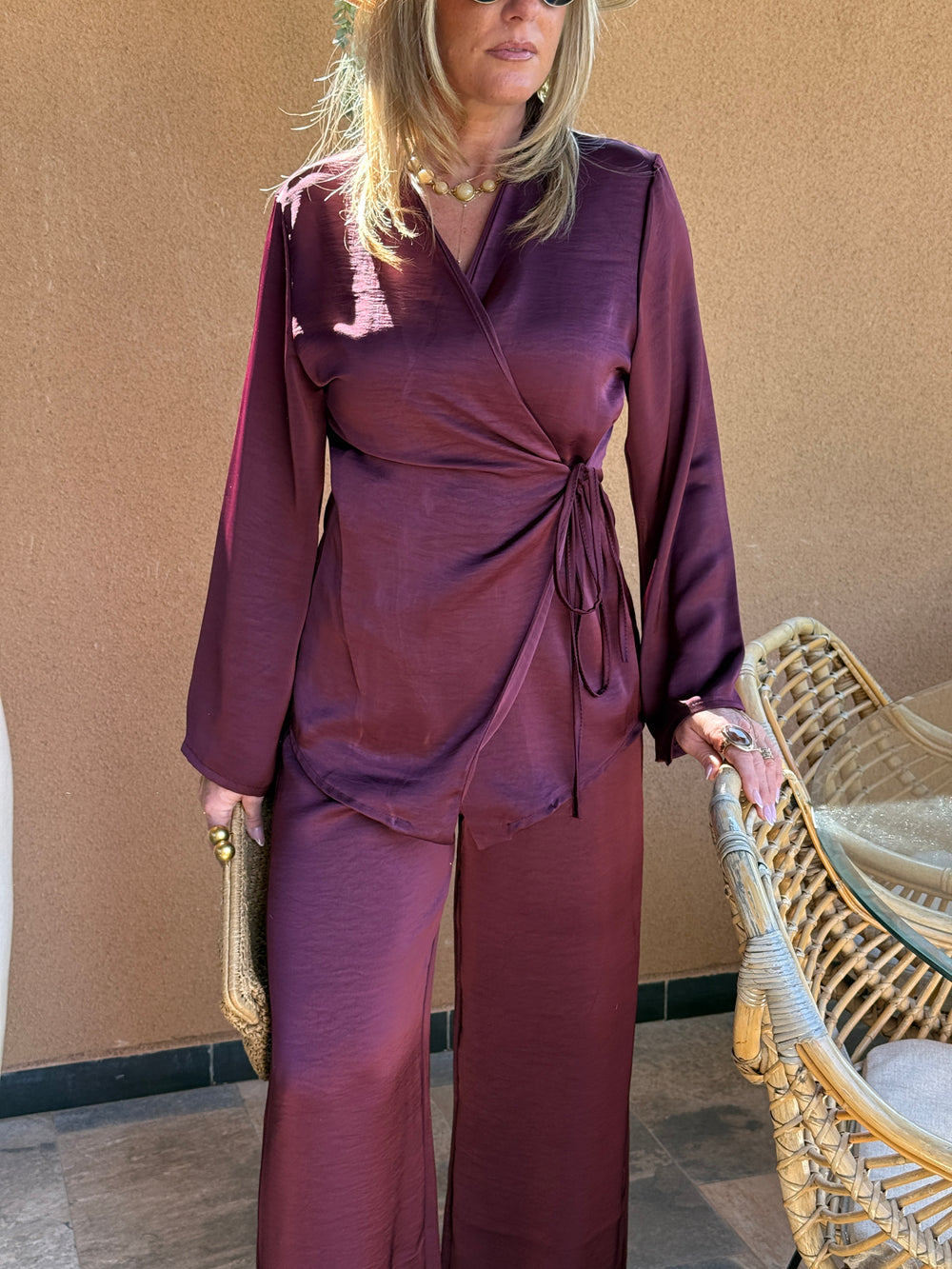 Ensemble satin blouse + pantalon SOFIA