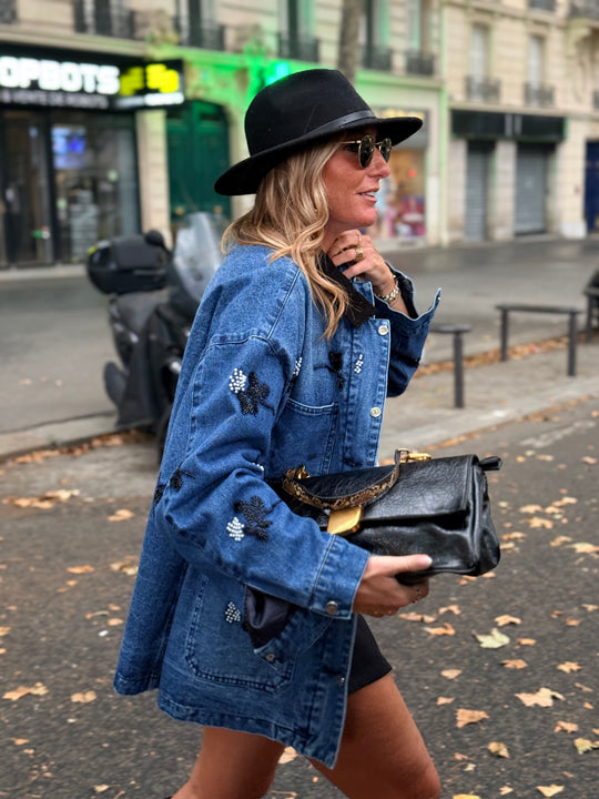 Veste jean perles noir