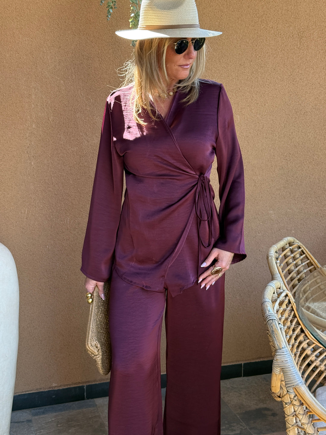 Ensemble satin blouse + pantalon SOFIA