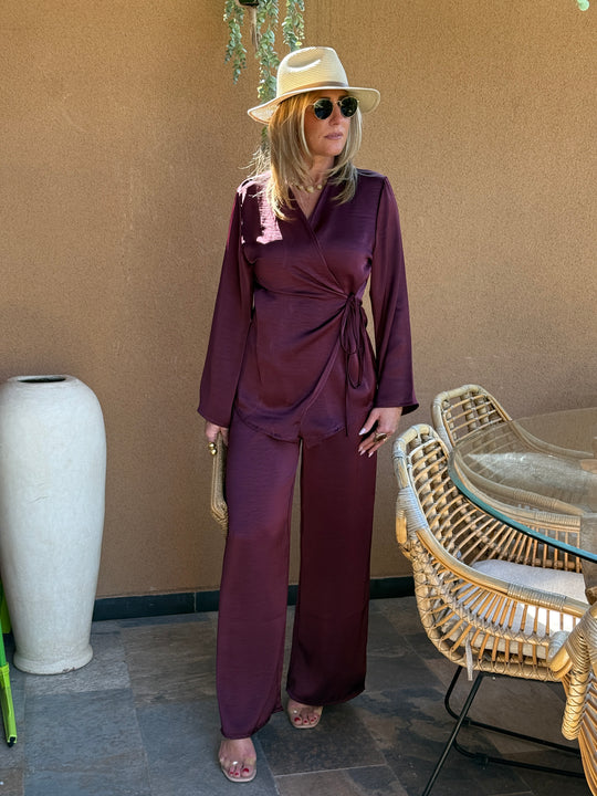 Ensemble satin blouse + pantalon SOFIA