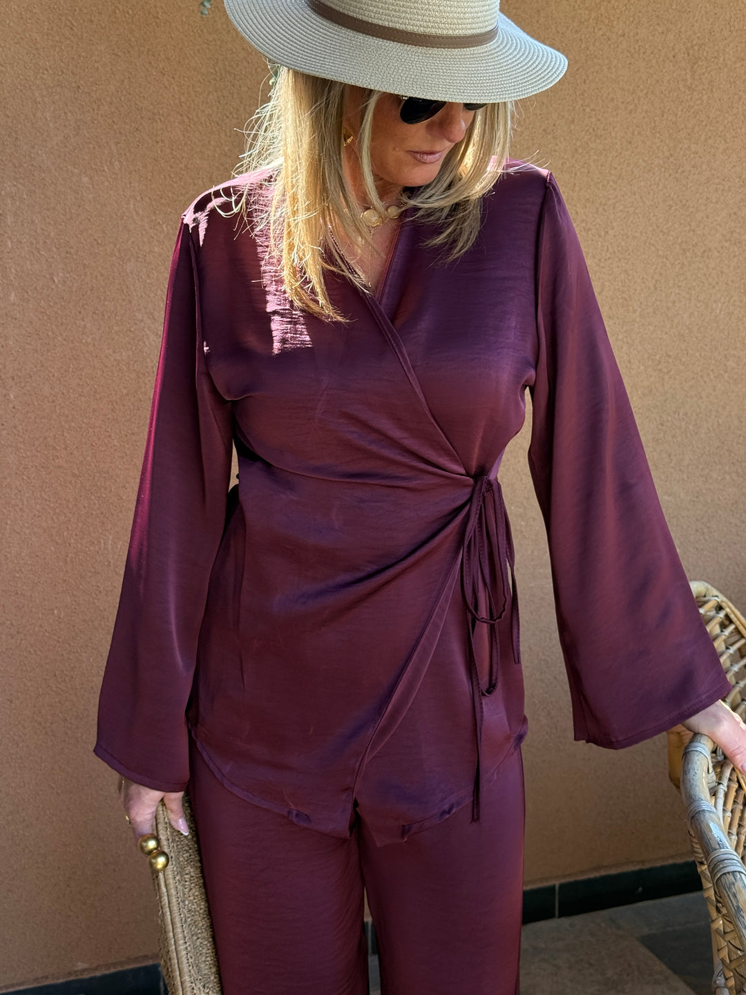 Ensemble satin blouse + pantalon SOFIA