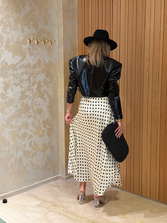 Jupe satin à pois 6121 Ecru