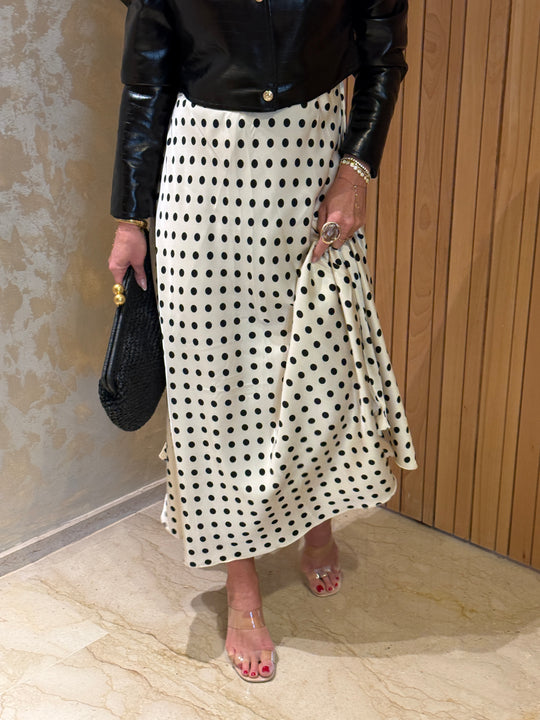 Jupe satin à pois 6121 Ecru