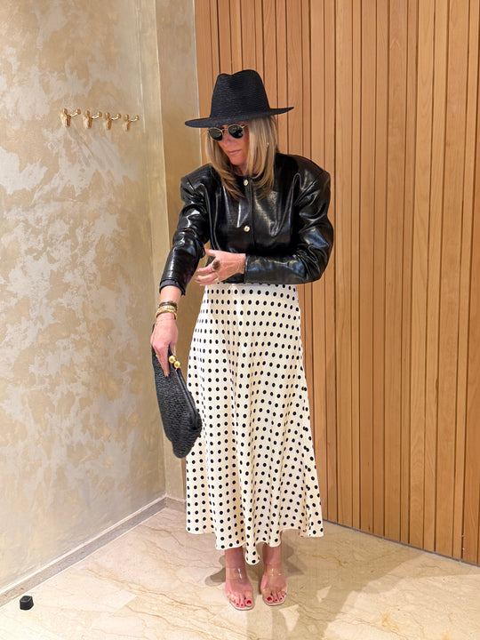 Jupe satin à pois 6121 Ecru