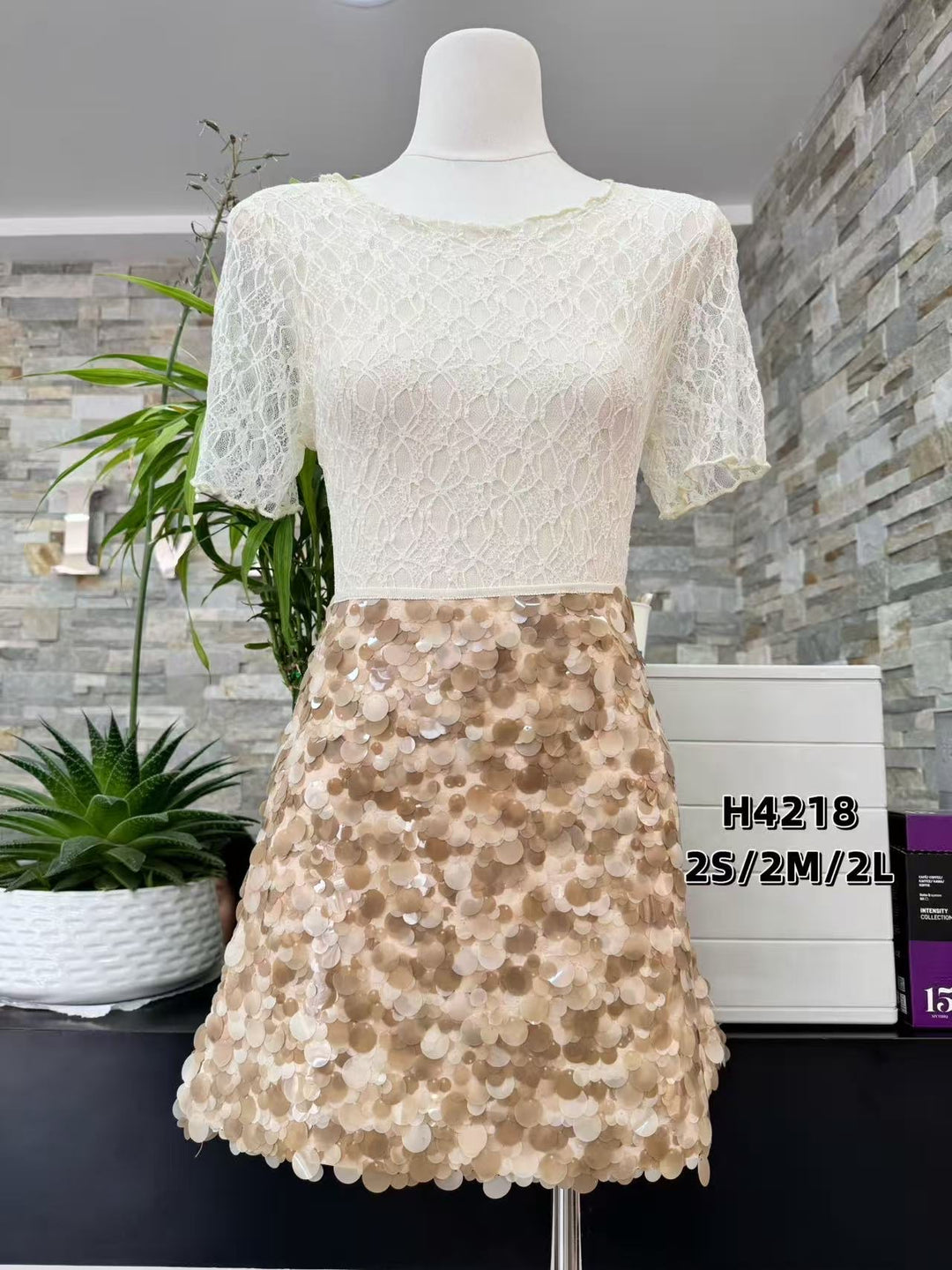 Jupe sequin court beige 4218