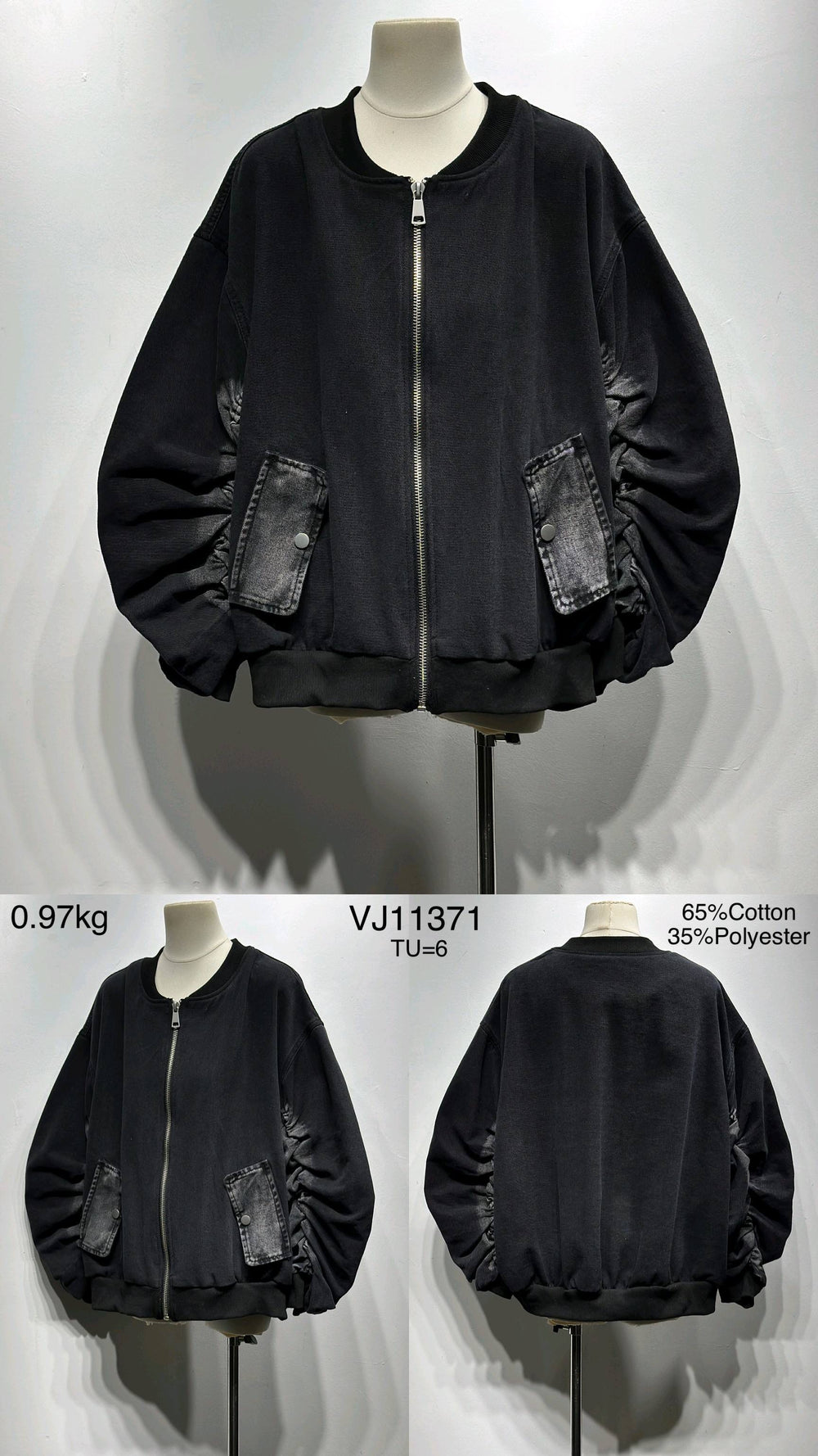 Bombers jean manches bouffantes gris