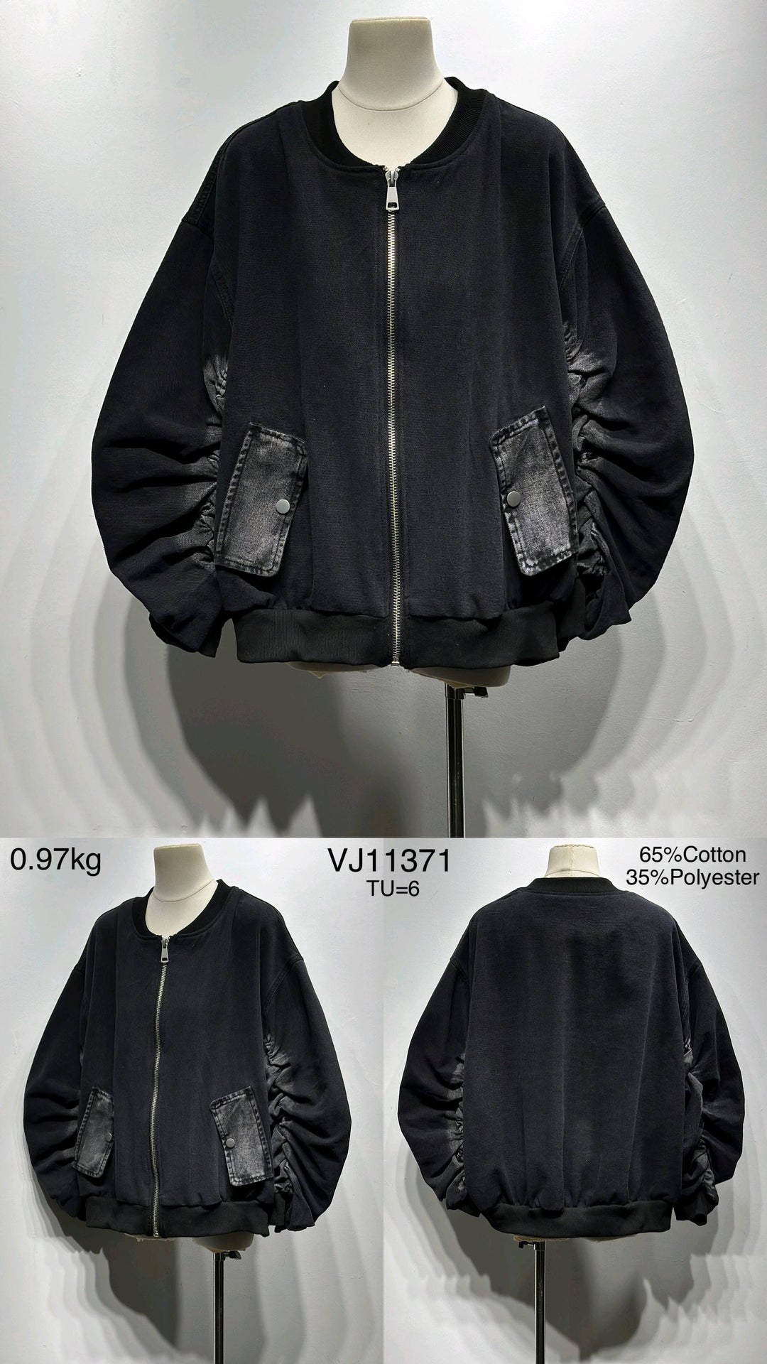 Bombers jean manches bouffantes gris 11371