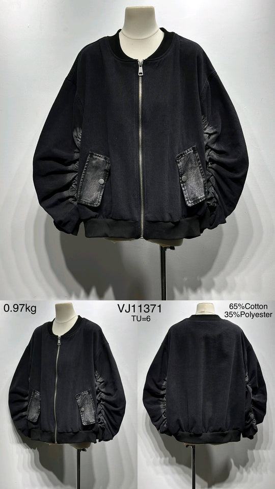 Bombers jean manches bouffantes gris 11371