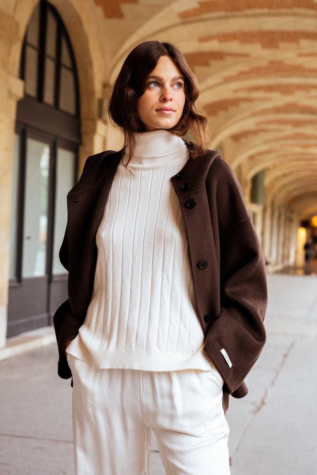 Top maille col roulé 98763 ECRU