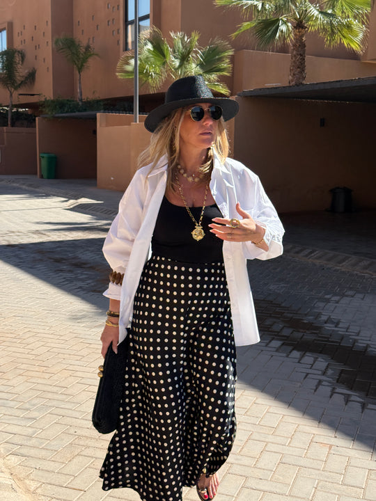 Jupe satin à pois 6121 Noir