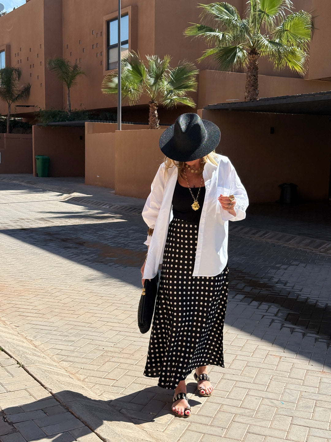 Jupe satin à pois 6121 Noir