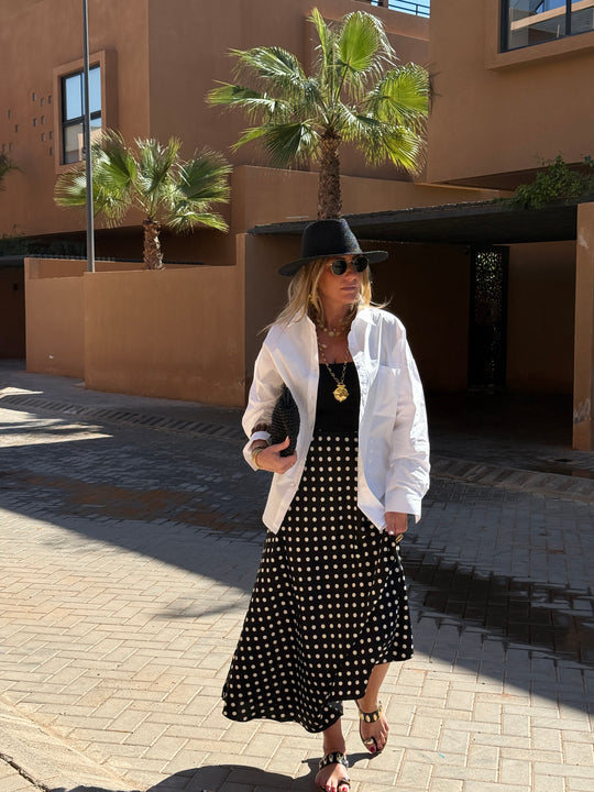 Jupe satin à pois 6121 Noir