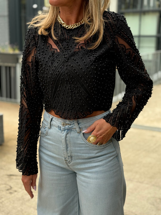 Top perles manches long 5030 Noir