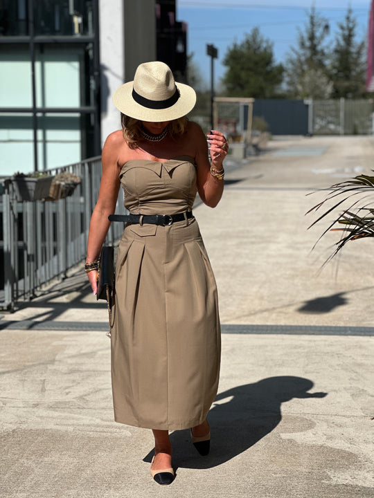 Ensemble bustier jupe taupe EC2375