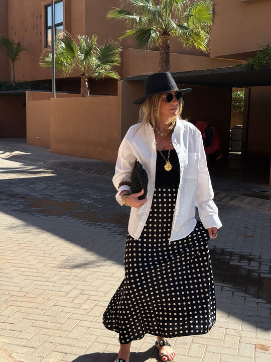 Jupe satin à pois 6121 Noir