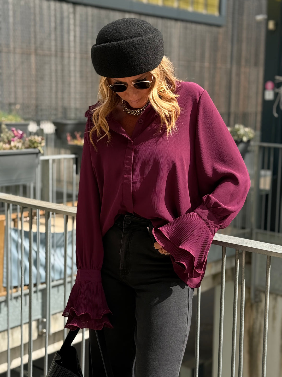 Chemise bohème manches volants Prune PF615