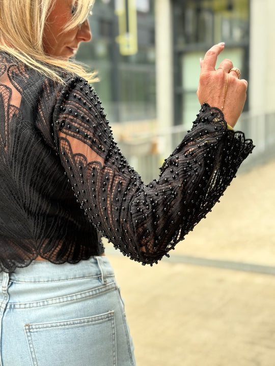 Top perles manches long 5030 Noir
