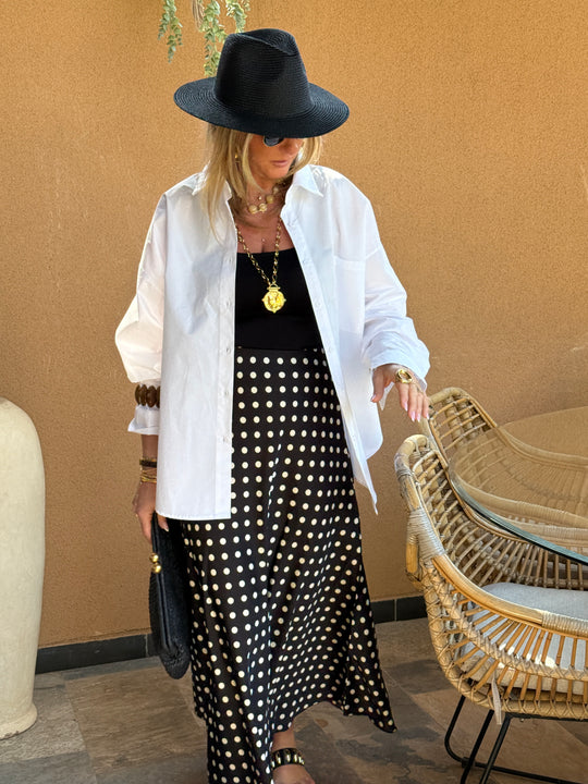 Jupe satin à pois 6121 Noir