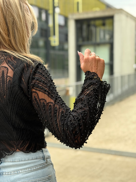 Top perles manches long 5030 Noir