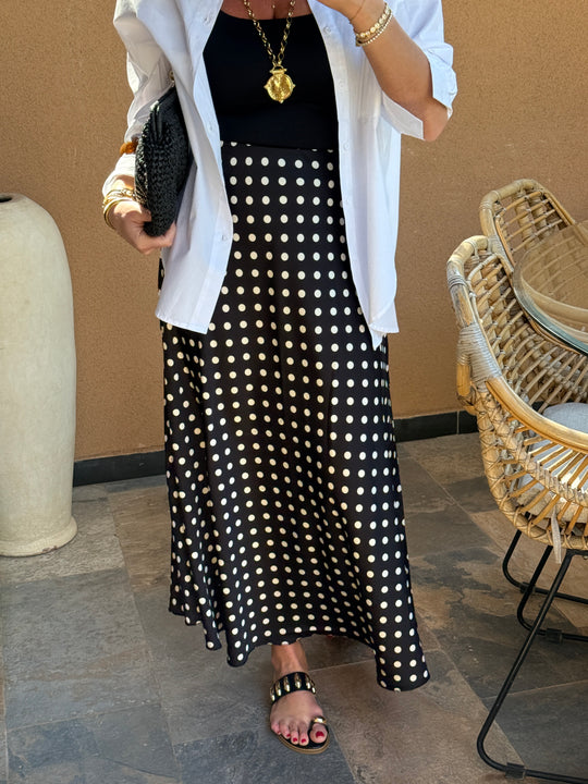 Jupe satin à pois 6121 Noir