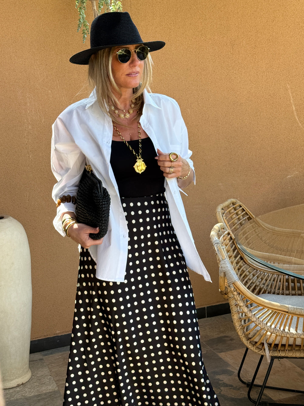 Jupe satin à pois 6121 Noir