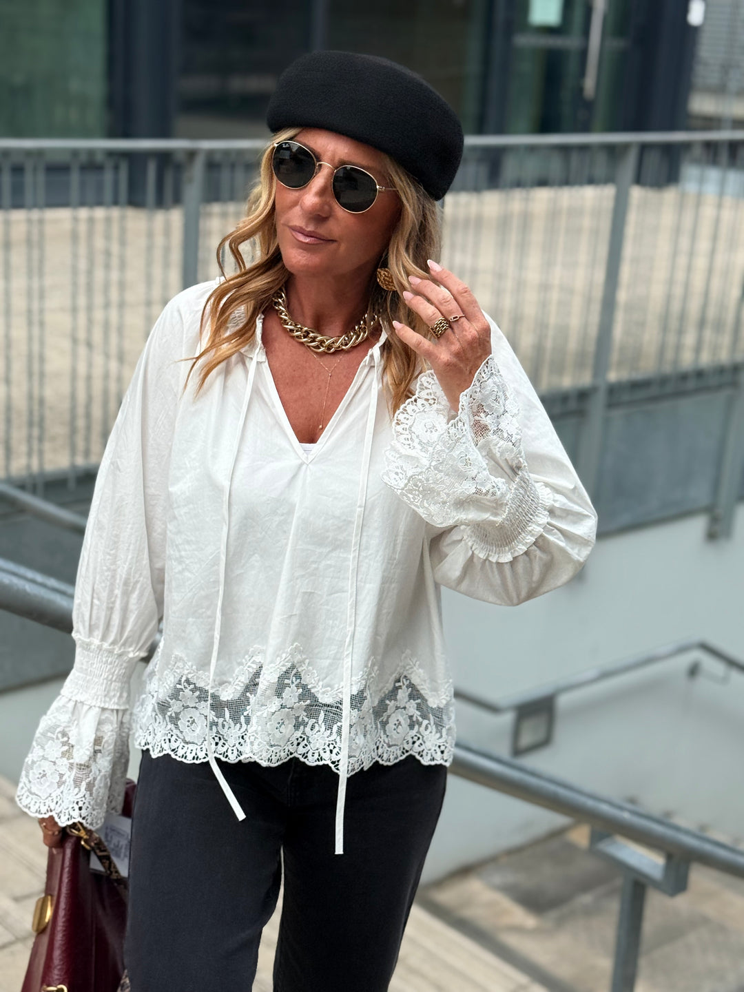 Blouse volant dentelles 5456 blanc