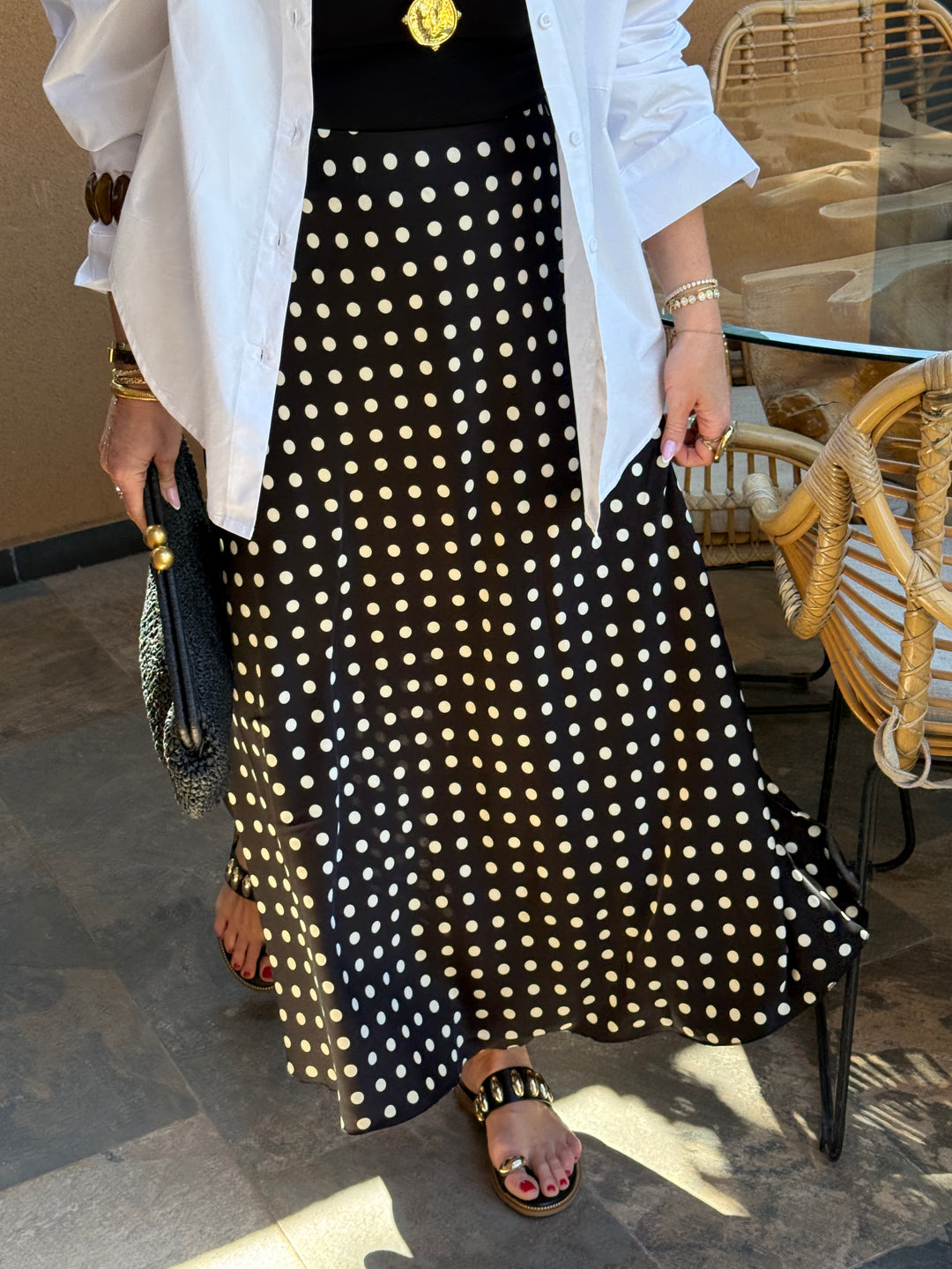 Jupe satin à pois 6121 Noir