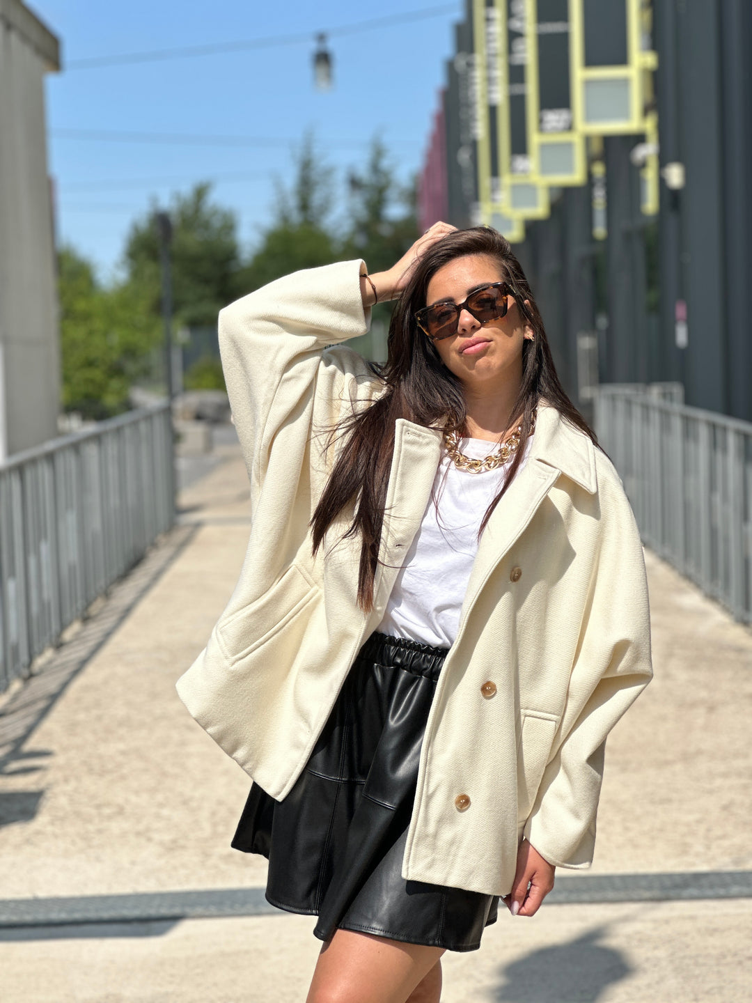 Manteau manches chauve souris écru 2336