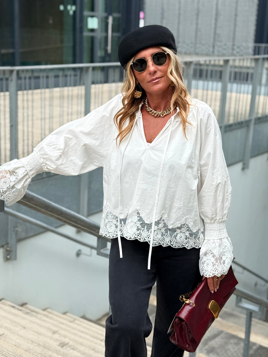 Blouse volant dentelles 5456 blanc