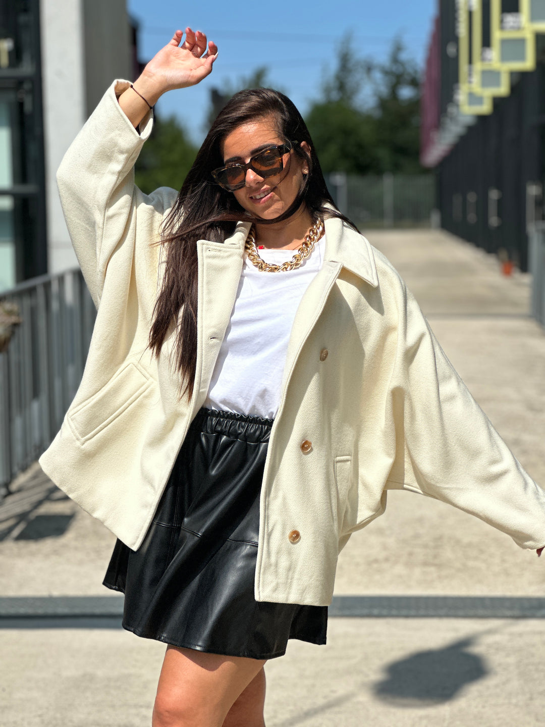 Manteau manches chauve souris écru 2336