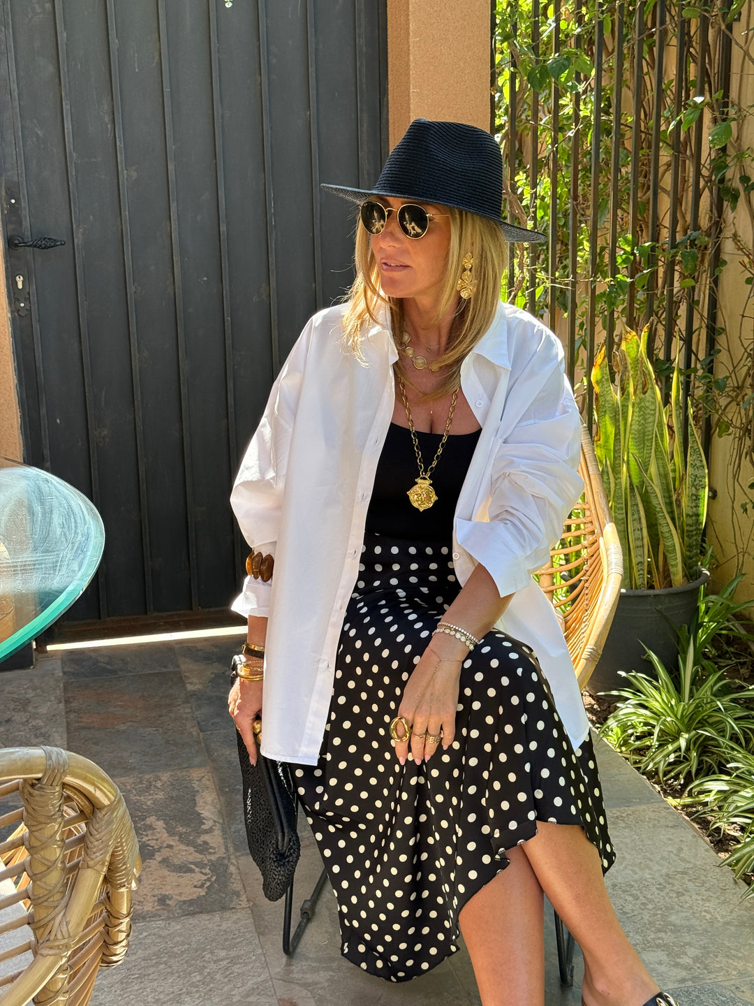 Jupe satin à pois 6121 Noir