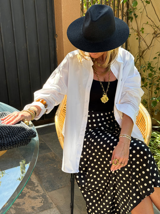 Jupe satin à pois 6121 Noir