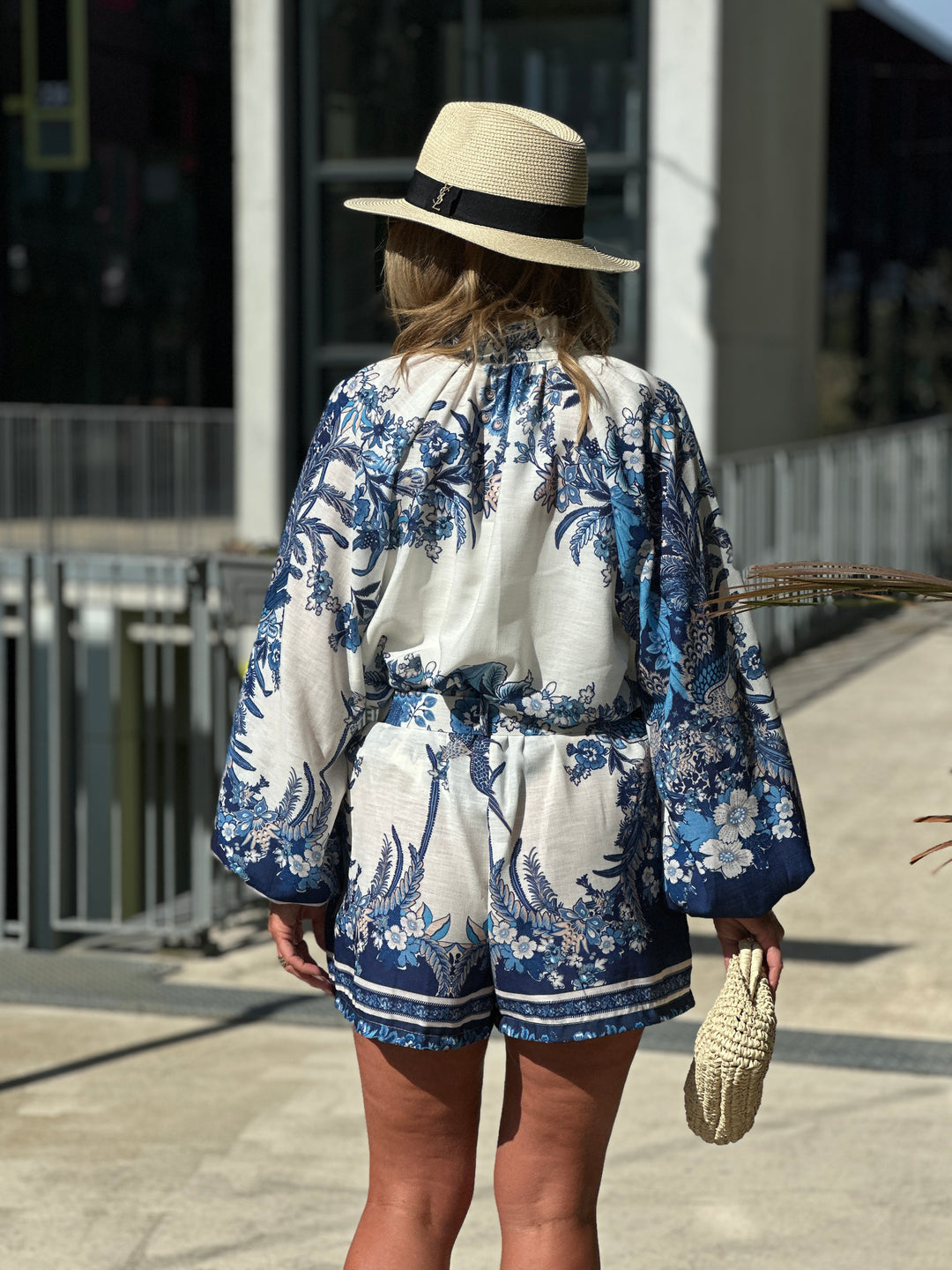 Ensemble chemise short motifs bleu