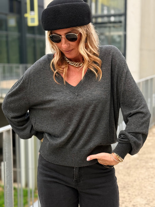Pull laine simple col V 2032 Gris