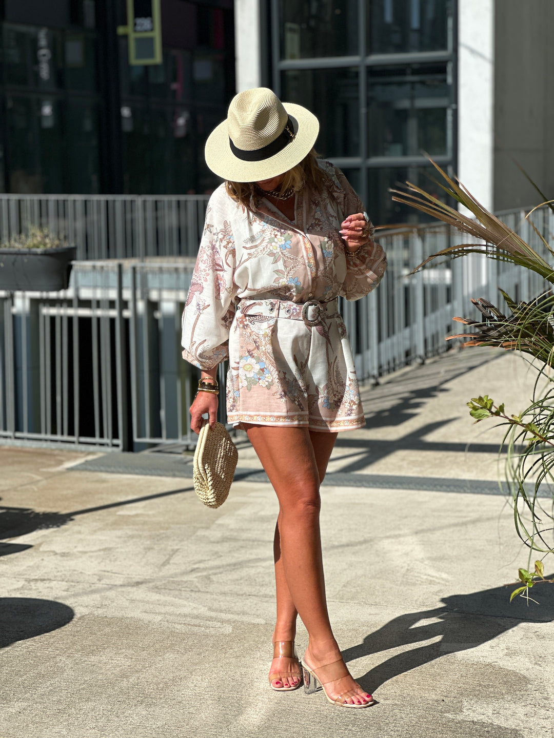 Ensemble chemise short motifs Beige