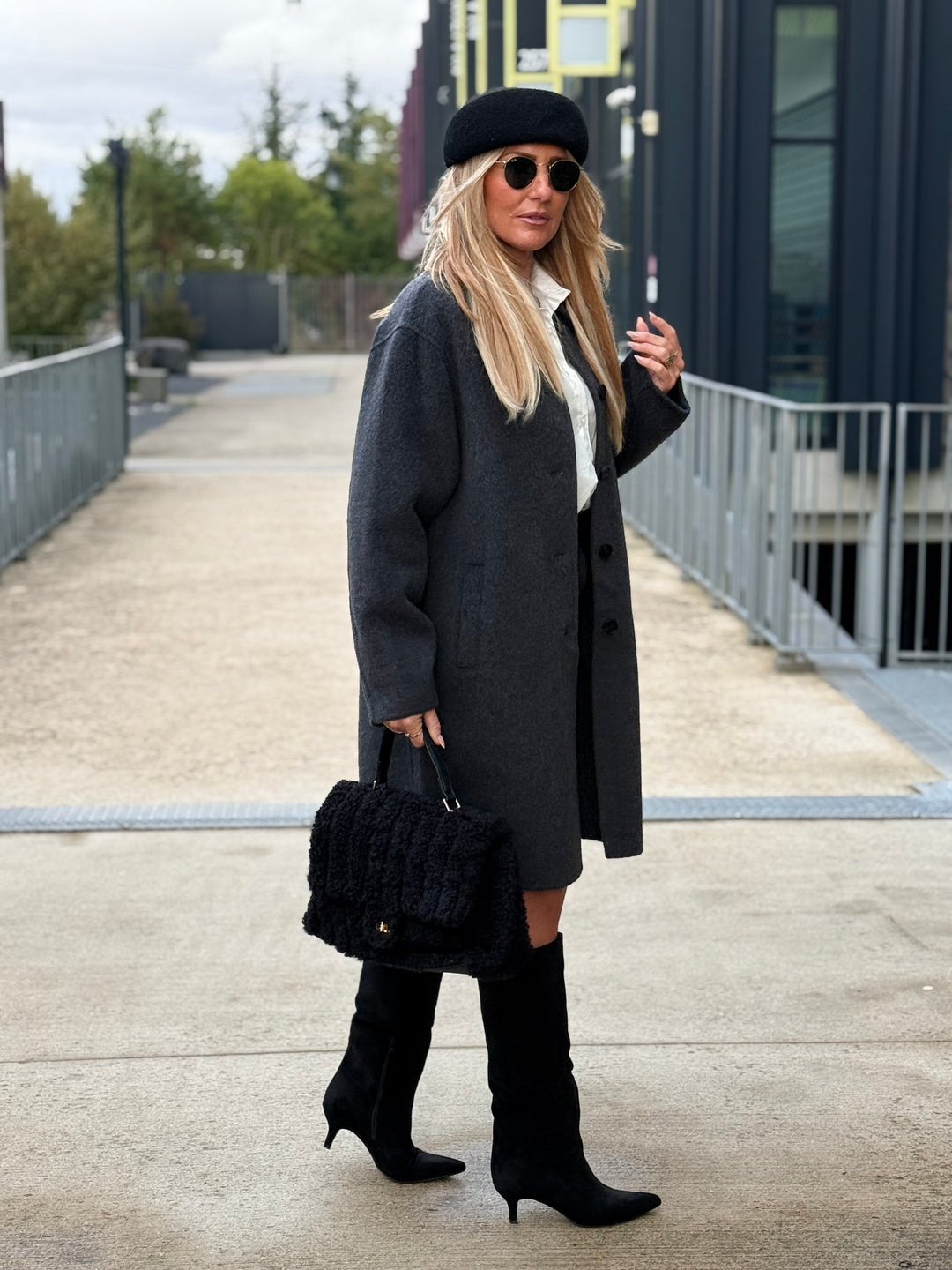 Manteau laine mi long gris sy738