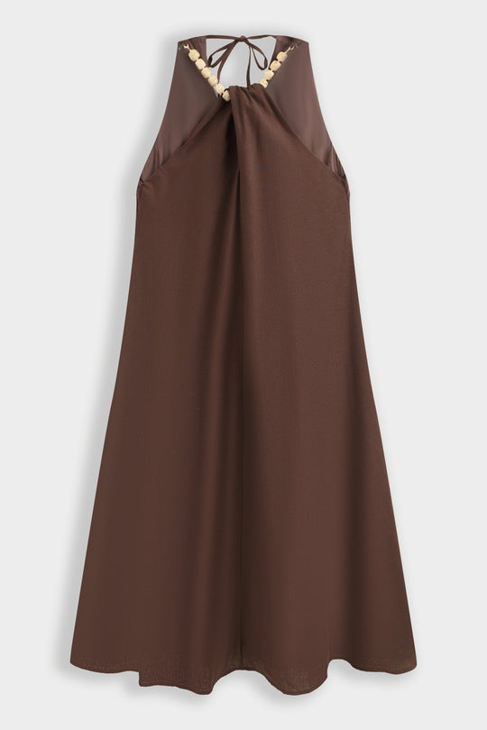 Robe Lin col perlé choco 9515