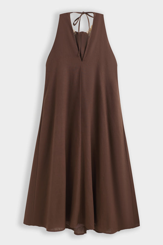 Robe Lin col perlé choco 9515