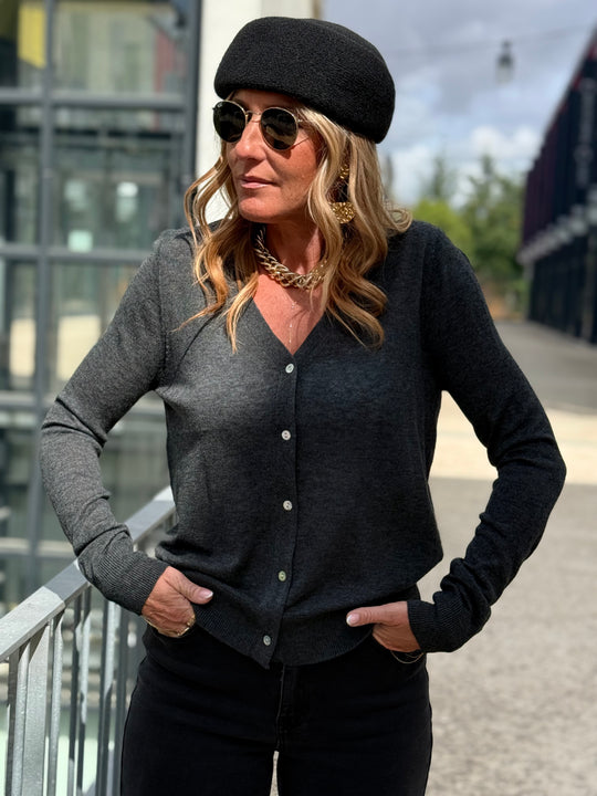 Gilet laine simple col V 2033 Gris