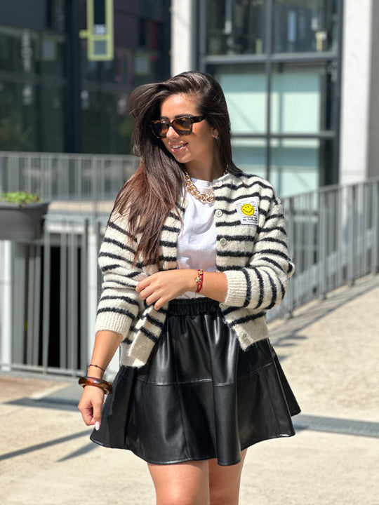 Gilet rayé écru / noir 51063