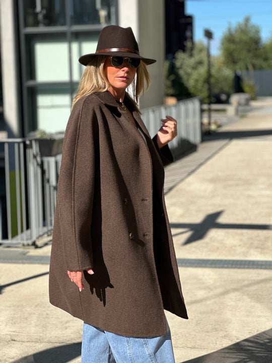 Manteau choco genoux boutons Laine 010 (95cm)